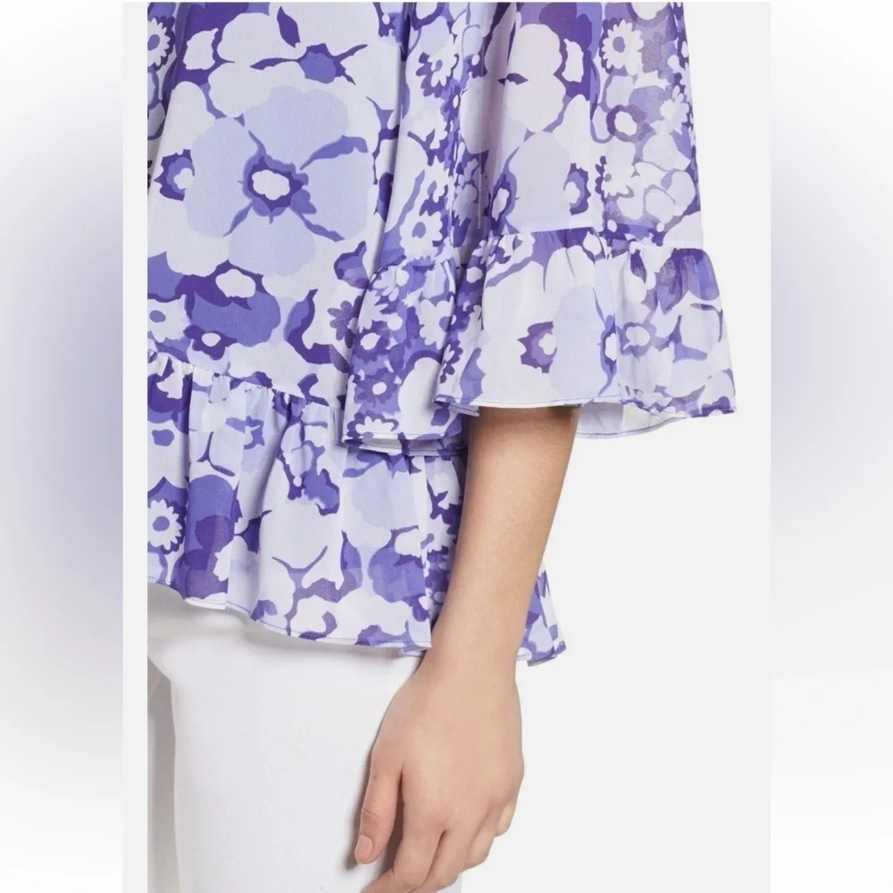 Women's Michael Kors Bell Sleeve Floral Blouse Amethyst size L